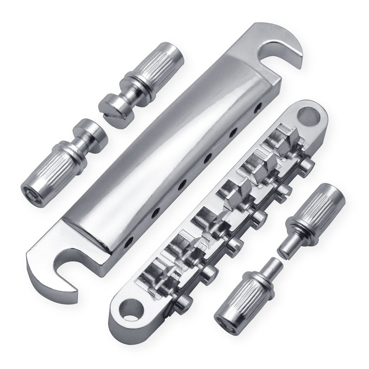 Saphue A Set Of String Saddle Tune-O-Matic Bridge And Tailpiece With Studs For Gb Lp Style Electric Guitar (Chrome)