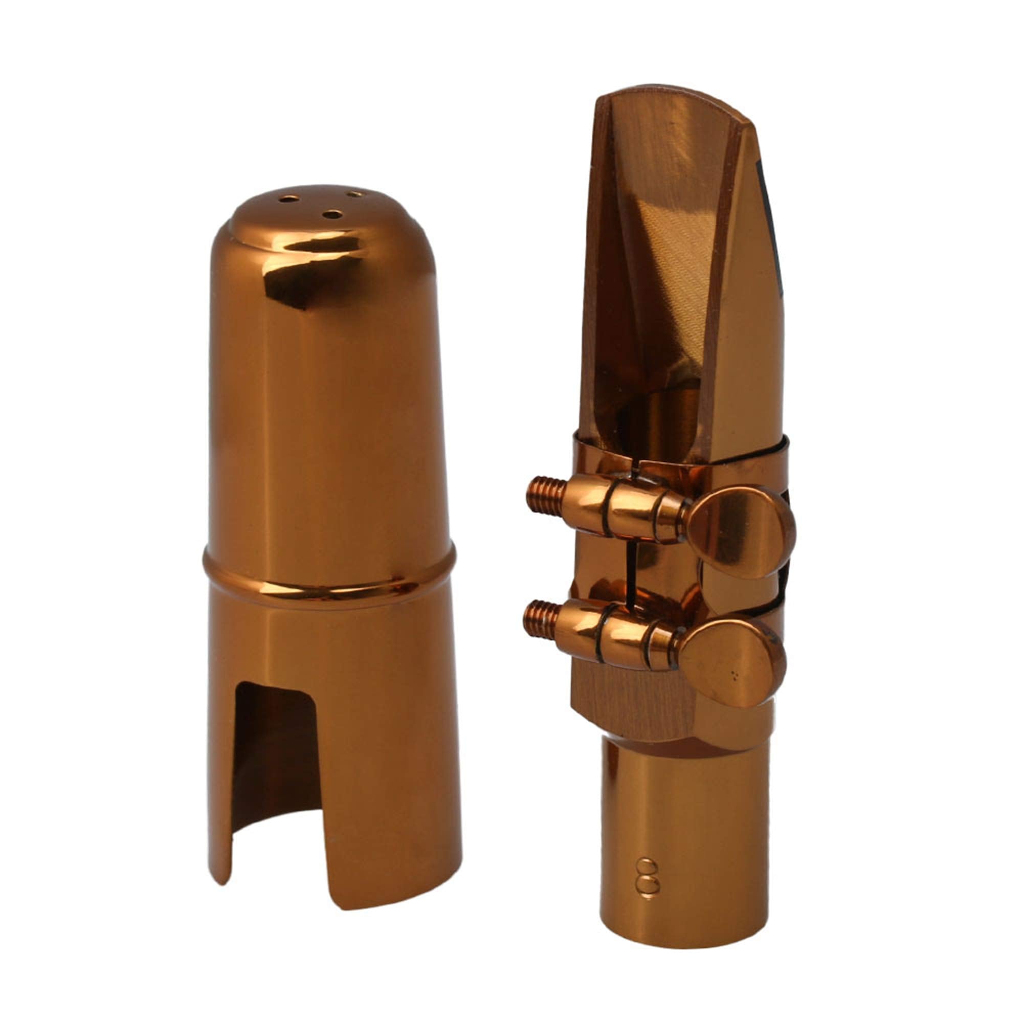 Yibuy Rose Gold Brass E Flat Alto Saxophone Mouthpiece with Ligature Cap 8#