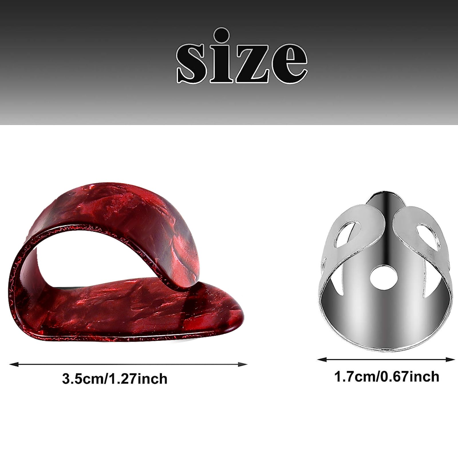 Shappy 6 Pcs Banjo Finger Picks Set Stainless Steel Adjustable Finger and Thumb Picks for Guitar (Silver, Red)