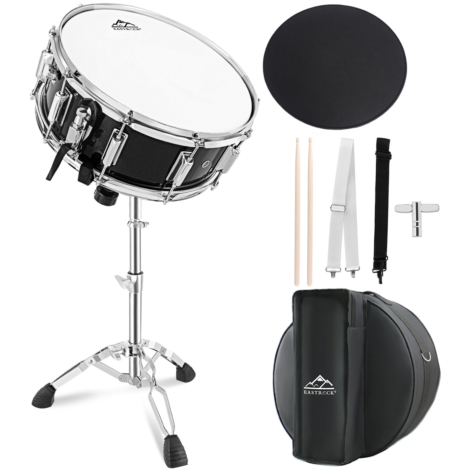 EASTROCK Snare Drum Set 14X5.5 Inches for Student Beginners with Gig Bag, Drumsticks, Stand, Drum Keys, Coated Material Drum Hea