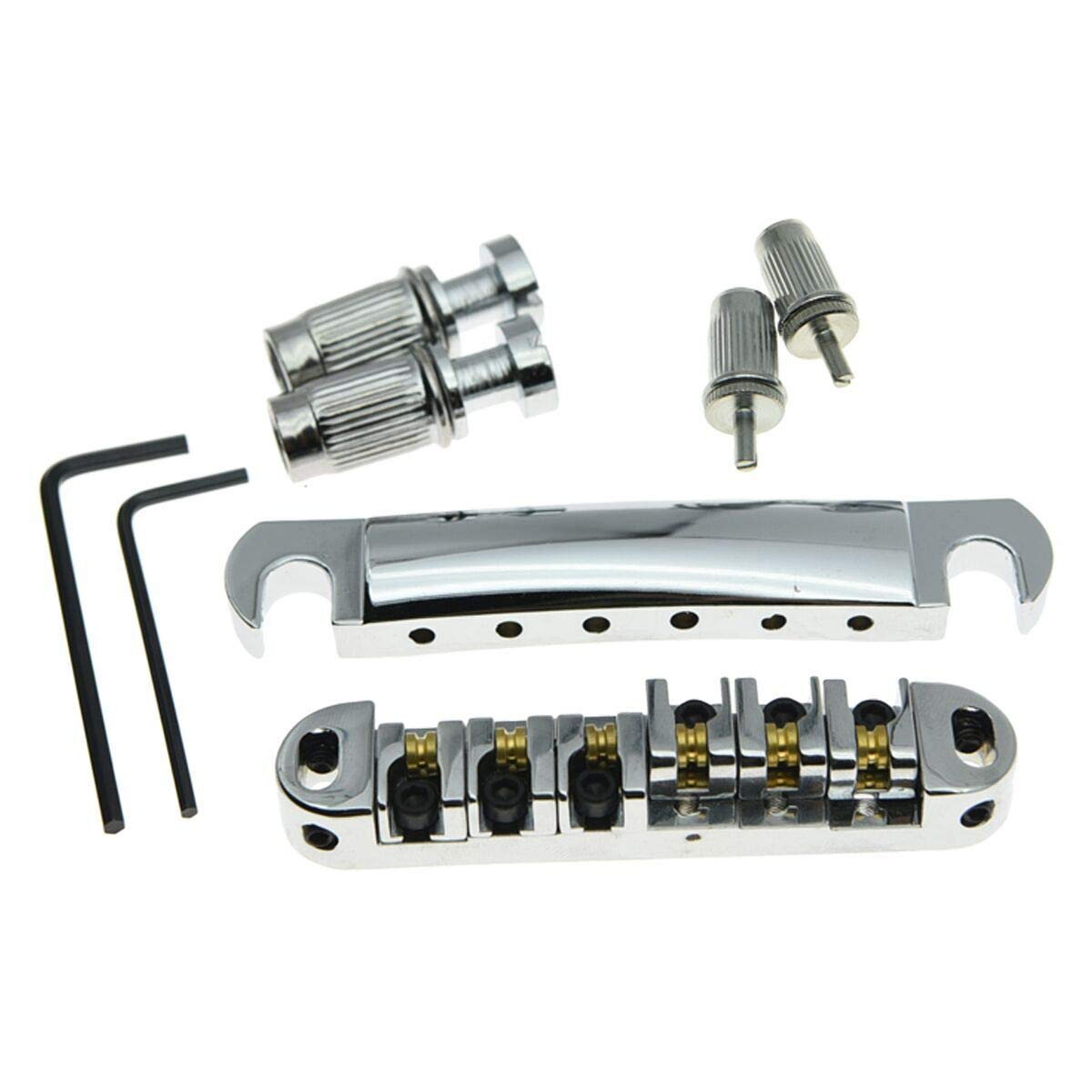KAISH LP Tune-o-matic Roller Saddle Bridge Tailpiece Stopbar Set for Les Paul Chrome