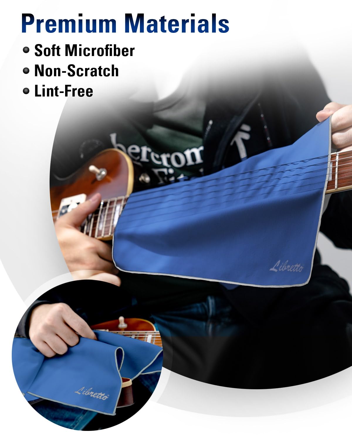 Libretto Microfiber Polish Cloth, 3 Useful Sizes in 1 Pack, Violin and Cello Cleaning & Polishing Products, Blue, Lint-Free, Sup