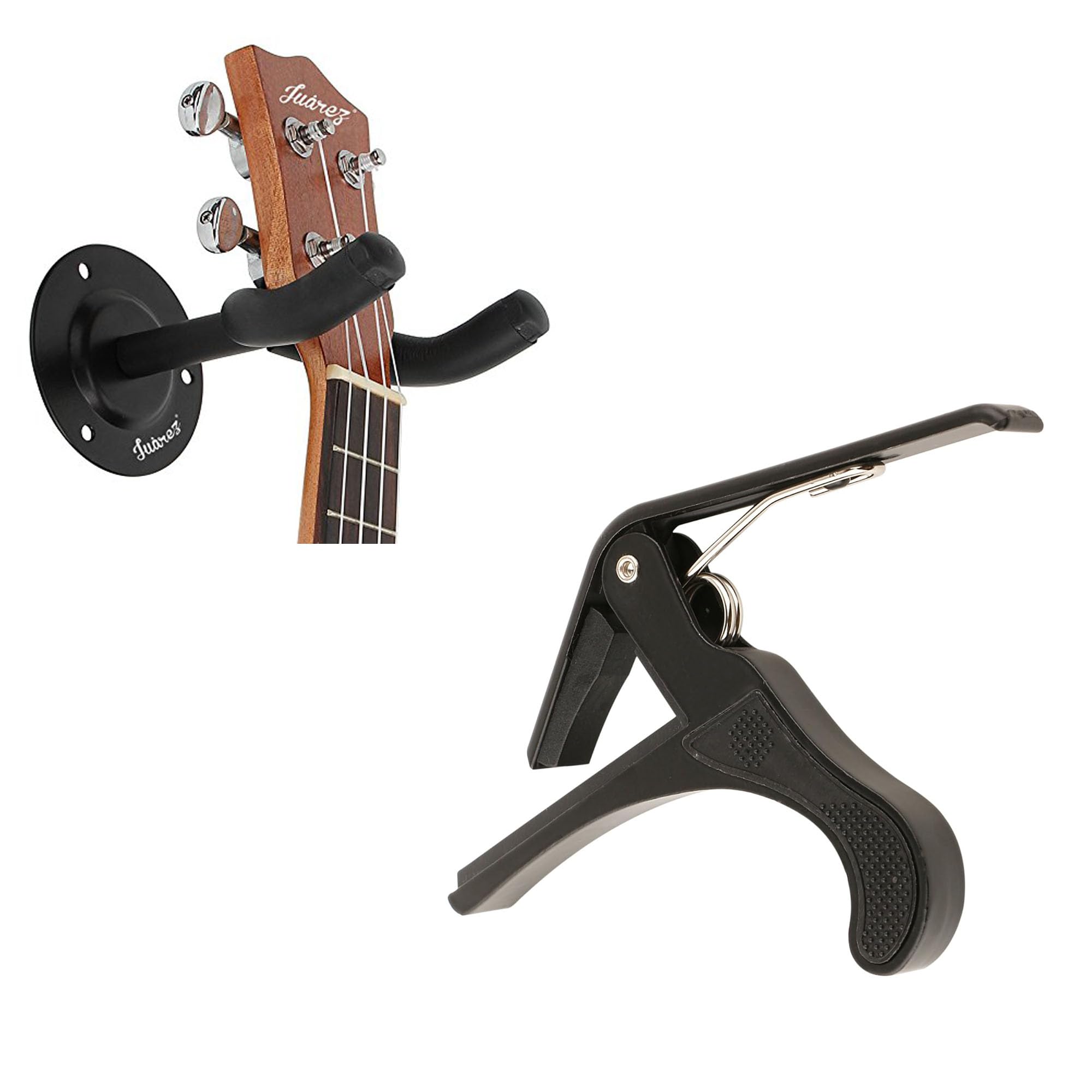 Jurez One Handed Trigger Guitar Metal Capo Quick Change Combo With Guitar Wall Hanger/Mount/Holder/Hook/Stand/Rack For Acoustic/