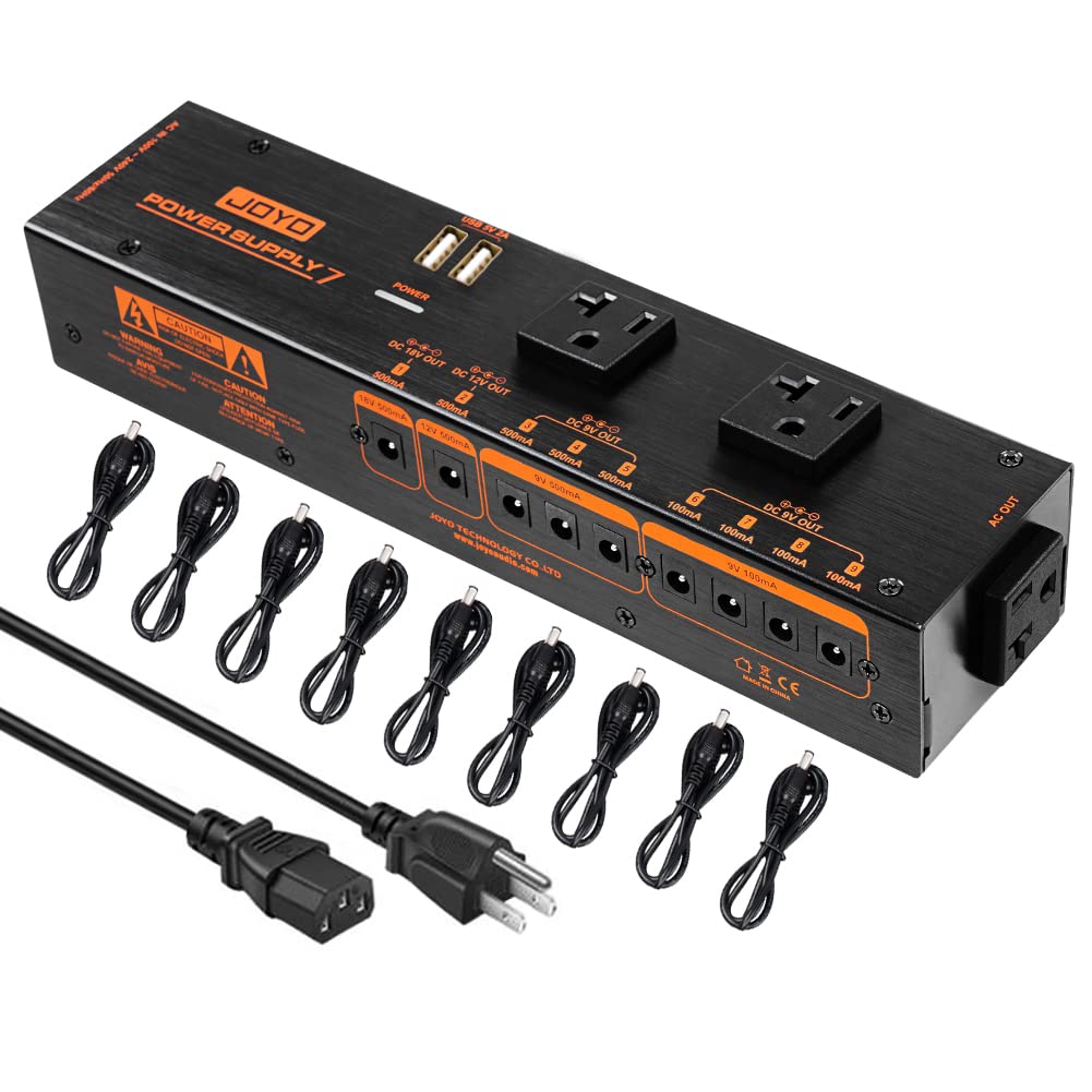 JOYO Guitar Pedal Power Supply 1200W AC Isolated Pedal Board Power Supply with 9 Outputs DC 9V/12V/18V (100mA/500mA) and USB 5V 