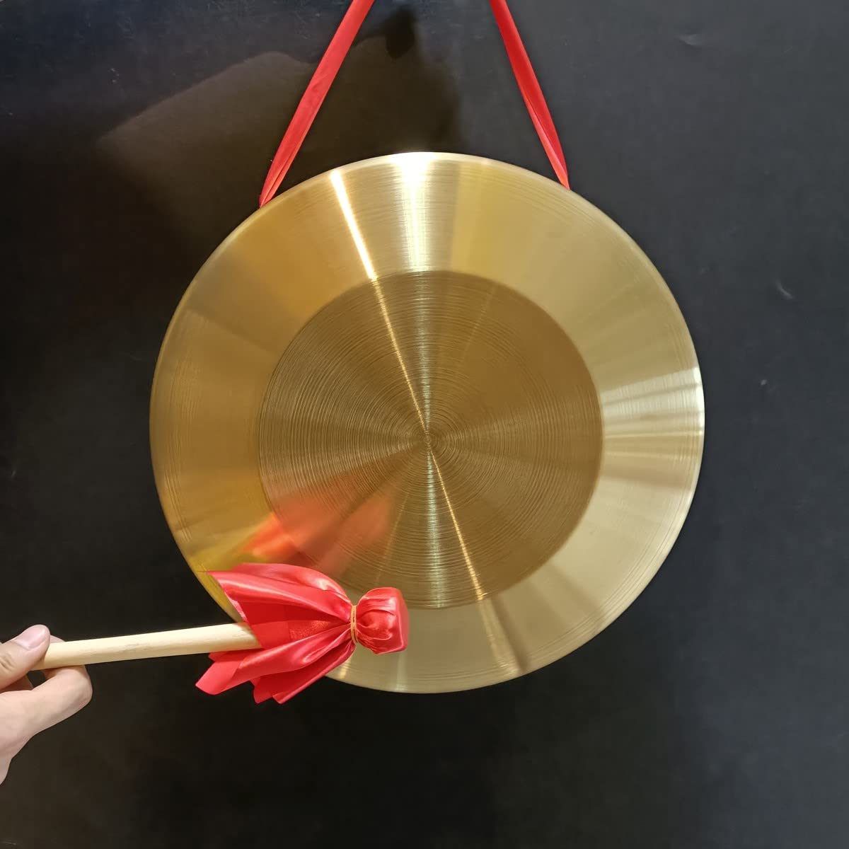 LOONELO Gong Instrument with 12.6inch(32cm),Chinese Traditional Percussion Instrument Brass Gong with Wooden Mallet and Red Ribb