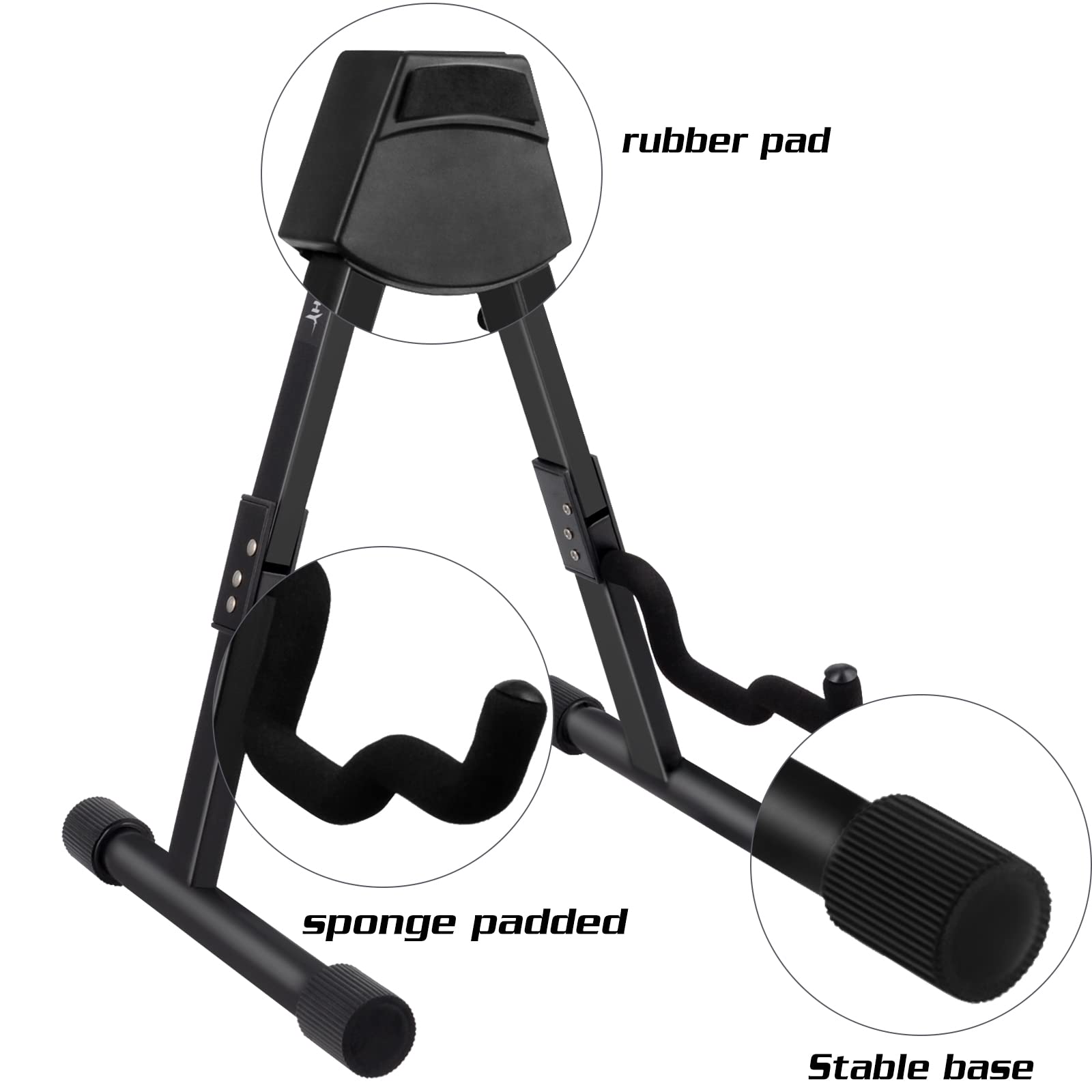 VANPHY Foldable Guitar Stand Folding A-Frame metal Acoustic Guitars Stand Adjustable Bass stand with Padded Classical ukulele st