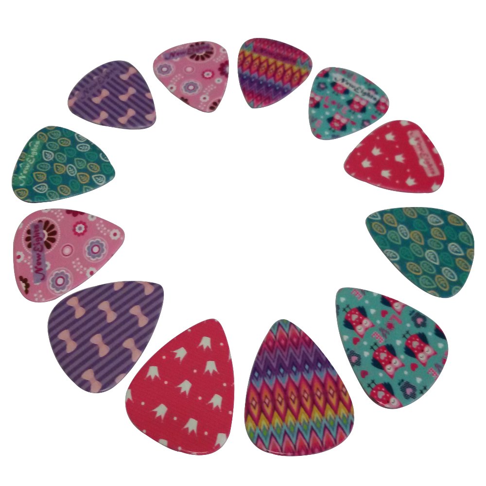 Girly Guitar Picks Set - Medium Celluloid 12-pack - Unique Colorful Designs - Best Gifts for Girls Kids Teens Daughter Granddaug