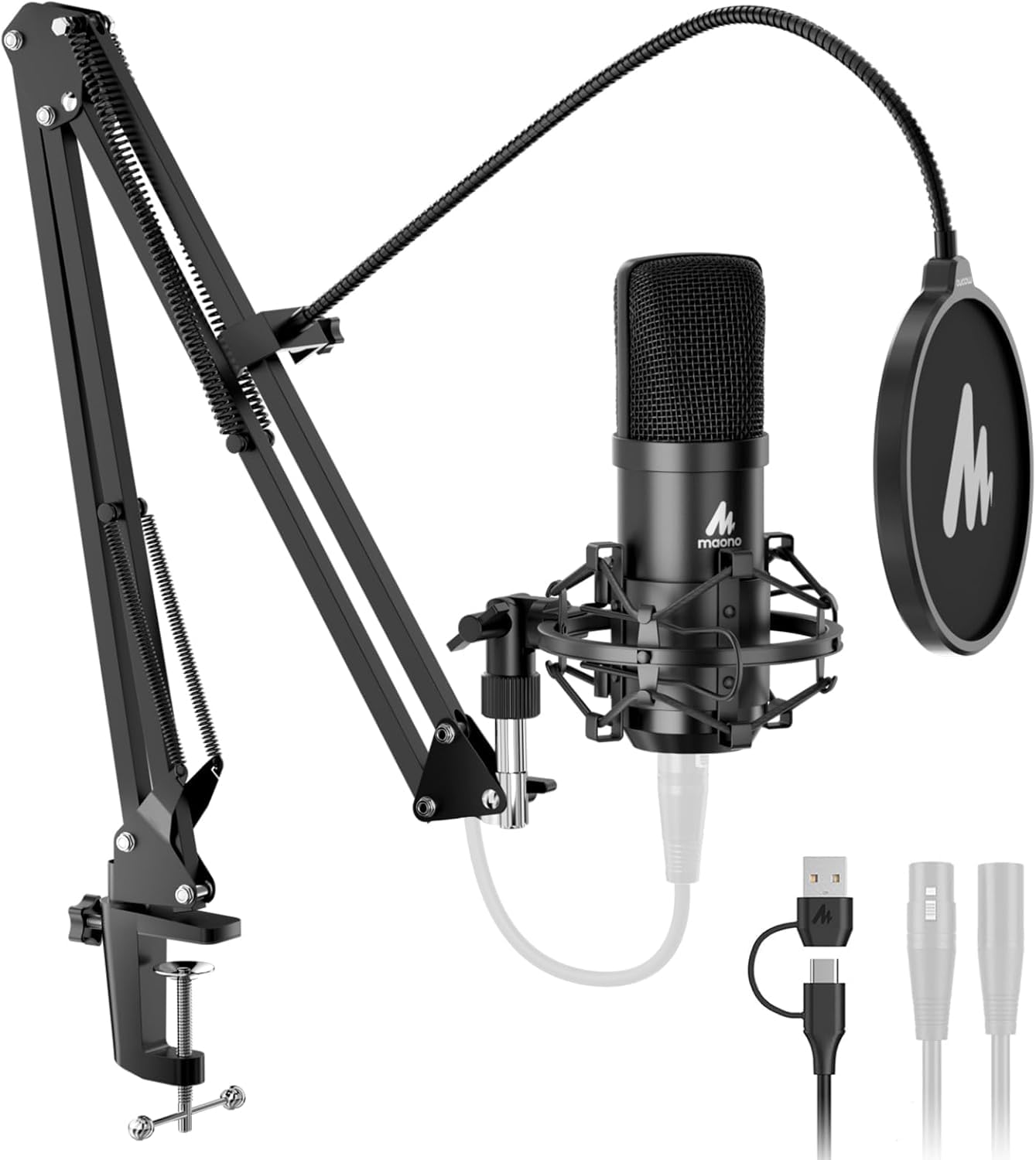 MAONO A04-Gen2 XLR/USB Condenser Mic for Podcast: 192kHz/24Bit Cardioid Microphone for YouTube with Noise Cancellation Software,
