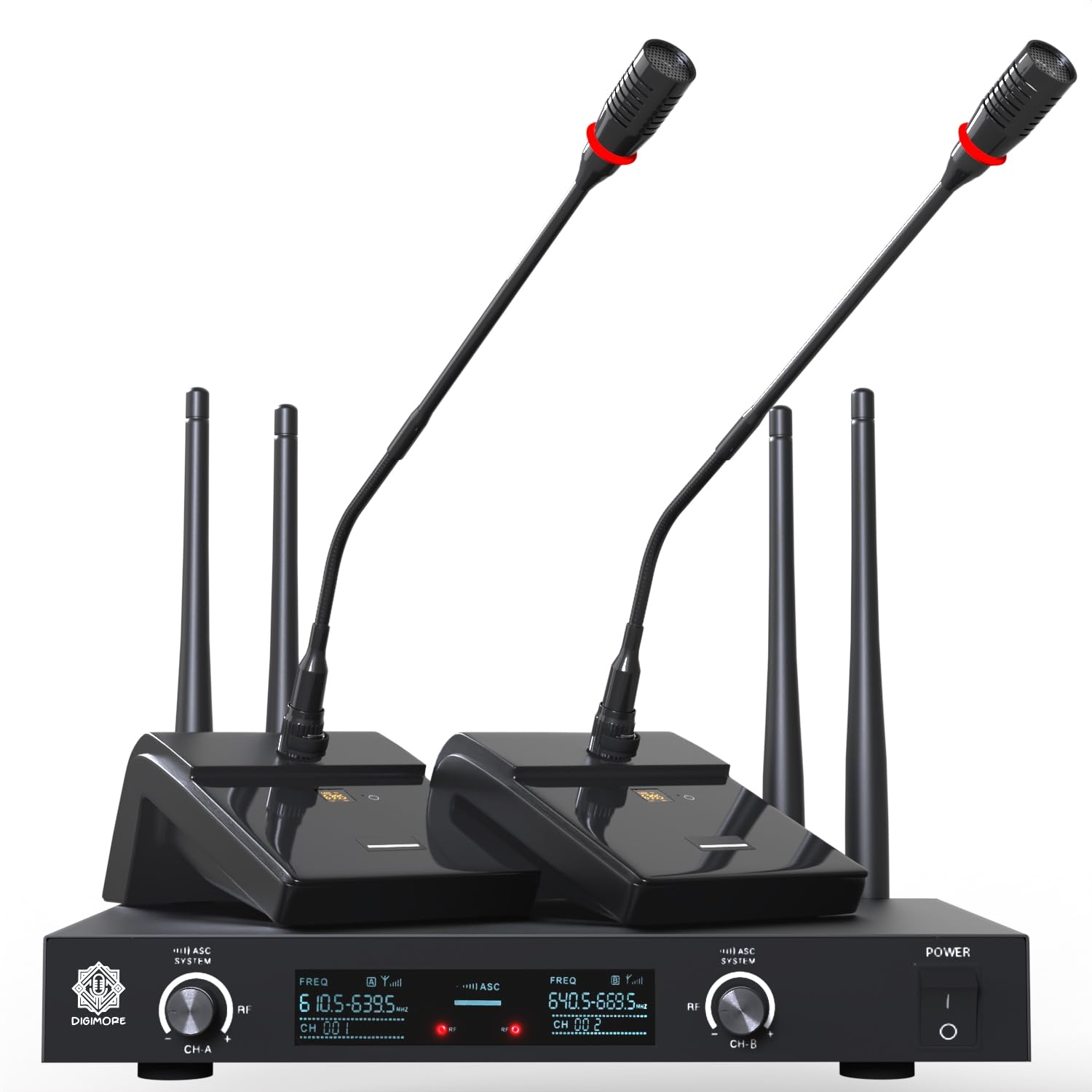 Digimore Uhf Dual Wireless Desktop Gooseneck Microphone 18 Podium Microphone With 60 Channels Selectable Frequency For Meetings 