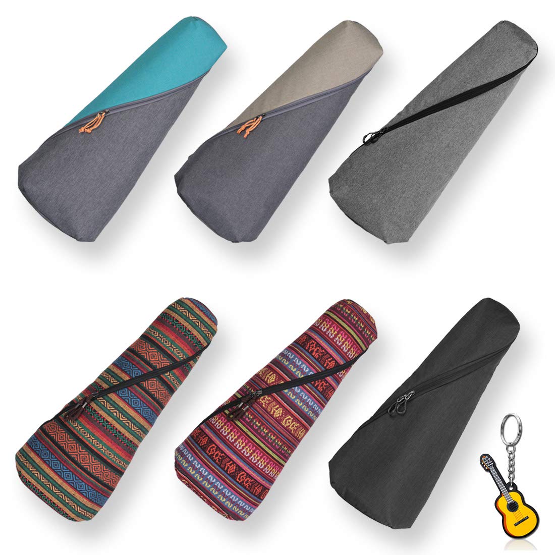 Longteam Linen Cylindrical Ukulele Case 10mm Sponge Portable Waterproof Ukuleles bag Cover Uke gig bag with Accessory Storage Po