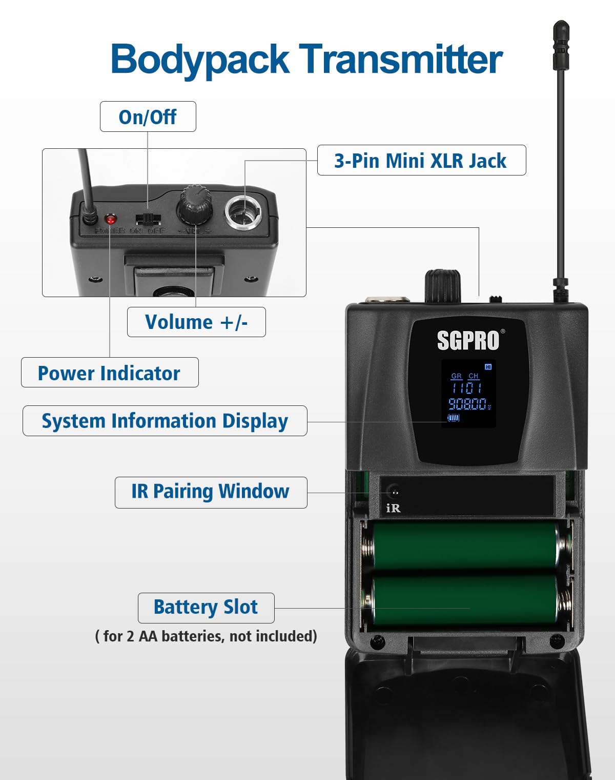 SGPRO 4-Channel Wireless Microphone System - 250Ft Range, Metal Mics & Receiver, Fixed Frequency, 3 Handheld/Headset Configurati