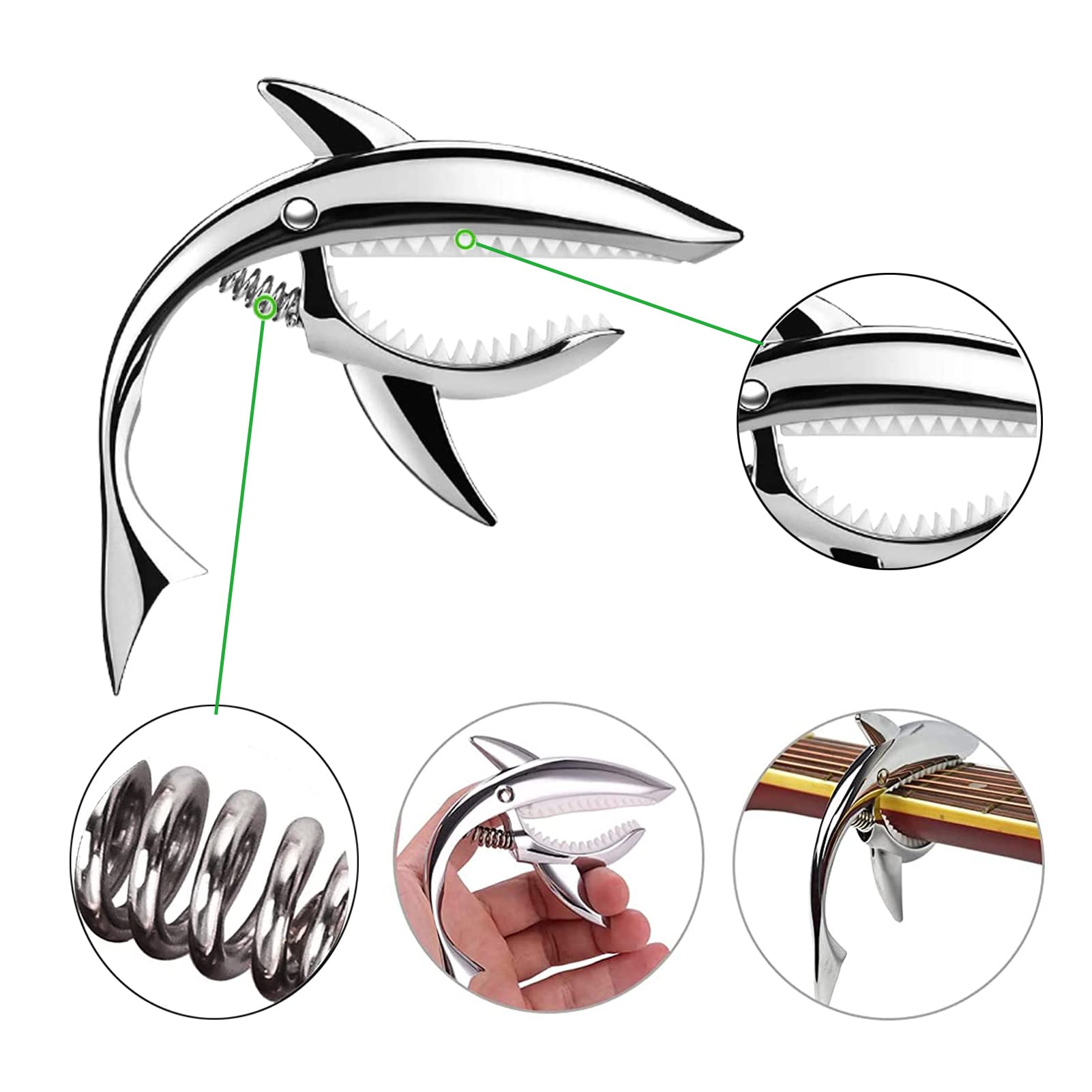Shark Guitar Capo Pretty Cool Capo for Electric Acoustic Classical Guitar Ukulele Zinc Alloy Spring Capo (silver)