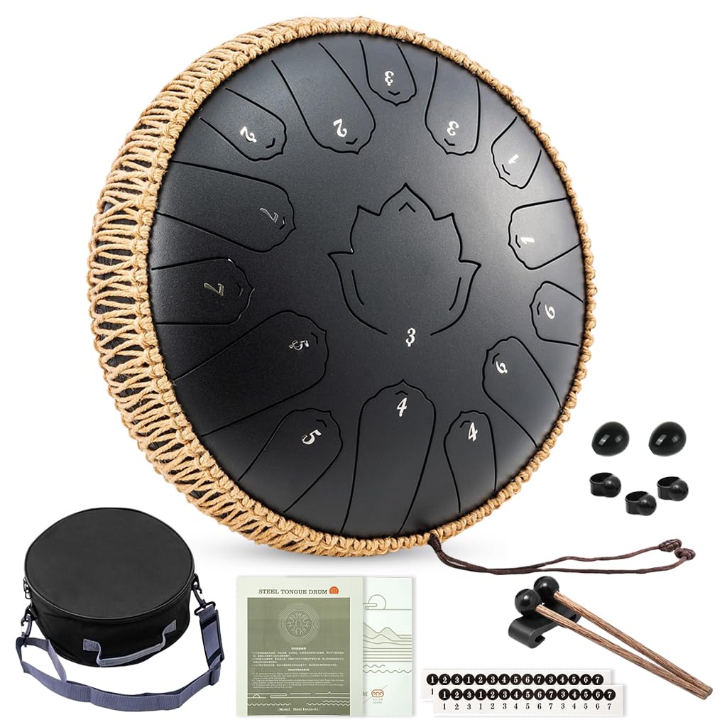 HASTHIP Steel Tongue Drum 15 Note, 13-inch Percussion Instrument Handpan Drum with Bag, Music Book and Mallets for Kids and Adul