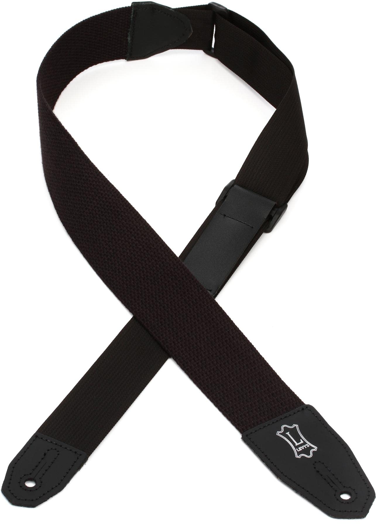 Levys Leathers Right Height Guitar Strap with RipChord Quick Adjustment Technology; 2 Wide Cotton - Black (MRHC-BLK)