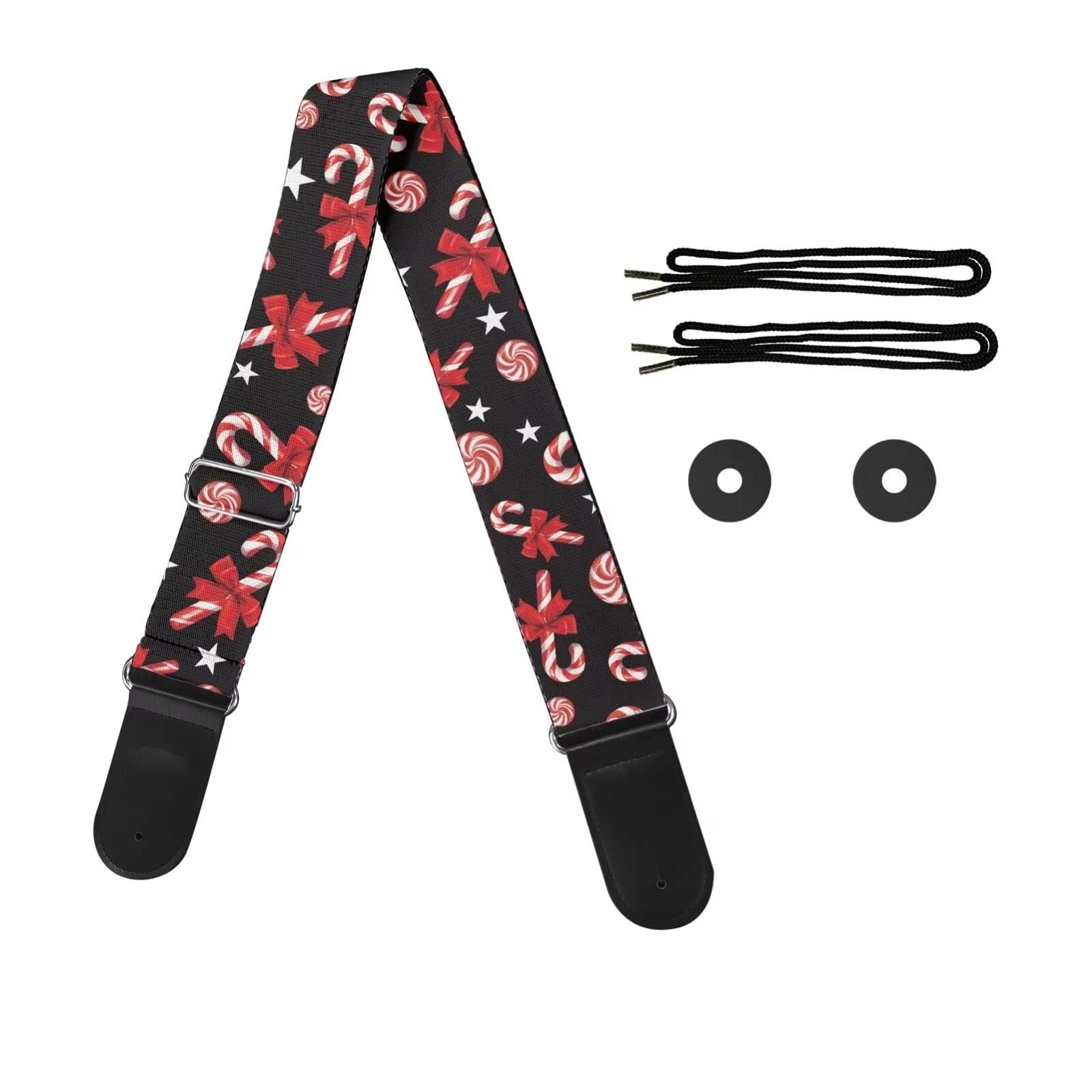 doginthehole Guitar Strap Cute Candy Cane Print Acoustic Electric Starp Bass Guitar Strap with Leather End, Christmas Gift