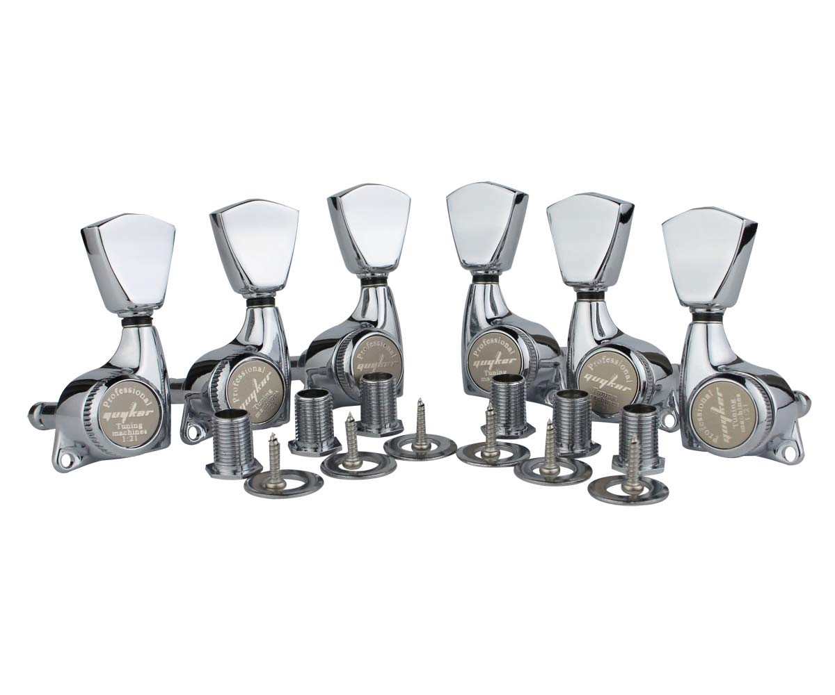 Guyker 6Pcs Guitar Locking Tuners (3L + 3R Handed) - 1:21 Lock String Sealed Tuning Key Pegs Machine Heads With Keystone Knob Re