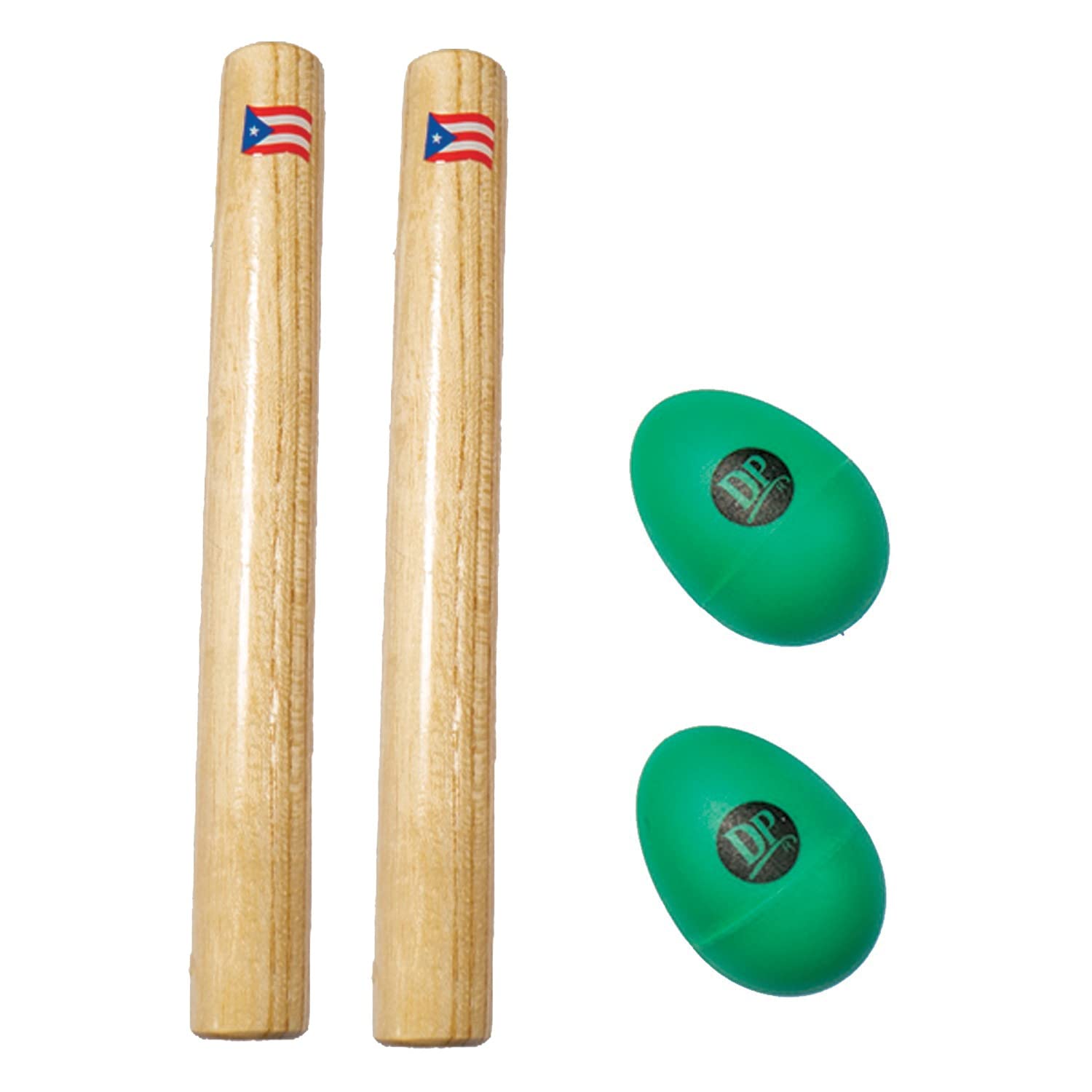 Dp Music Hand Percussion Musical Instrument Set - Include: 1 Pair 8 Inch Rhythm Sticks Wood Claves With Puerto Rico Flag And 1 P