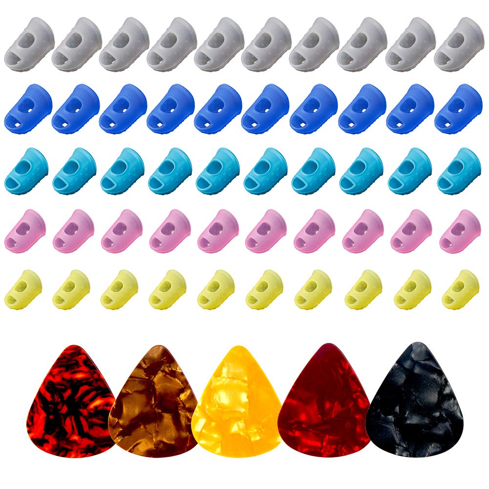 50Pcs Guitar Silicone Finger Protection Finger Protector Covers Caps In 5 Sizes
