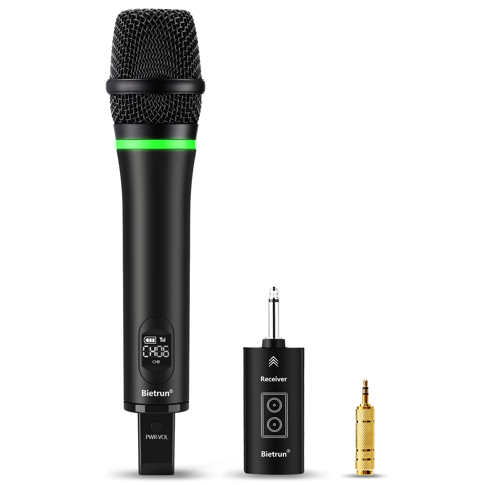 Bietrun Wireless Microphone Rechargeable, 168Ft Range Bluetooth Microphone Wireless (Work 7 Hrs) With 1/4'' Output, Uhf Metal Ha