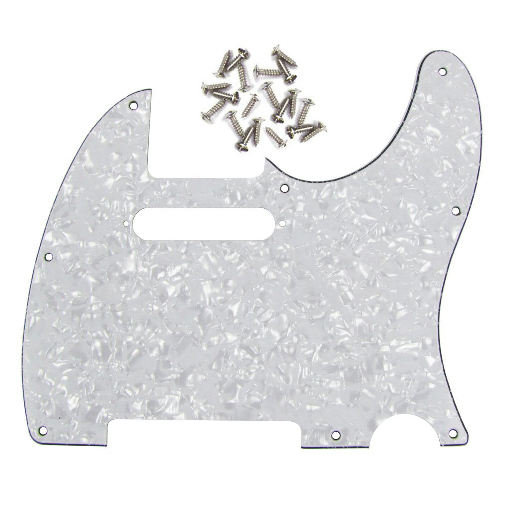 Fleor 8 Hole Tl Pickguard Scratch Plate With Pickguard Screws Set Fit Usa/Mx Standard Tl Style Pickguard Replacement, 4Ply White