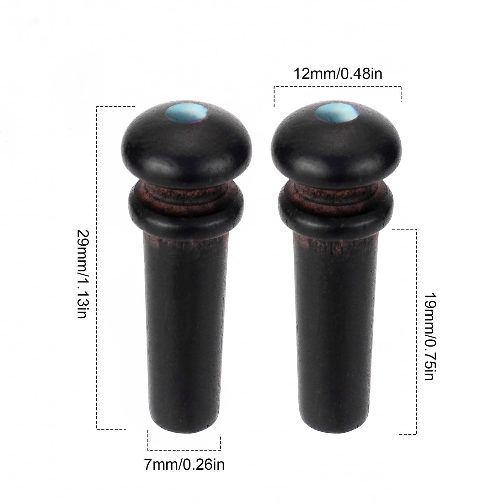 2PCS Ebony End Pins Black, Endpins for Acoustic Guitar Bridge Pins Pegs Guitar Parts Replacement