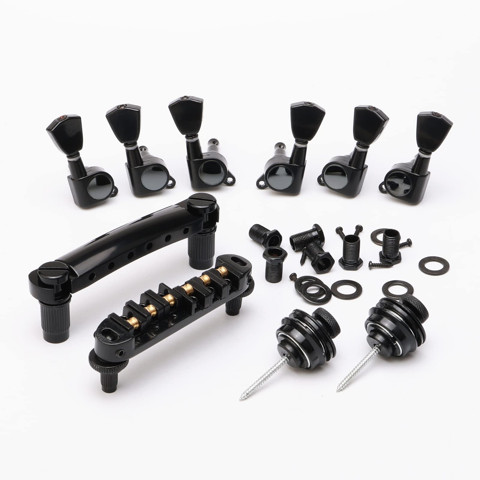 Unxuey Guitar Roller Saddle Tune-O-Matic Guitar Bridge and Tailpiece for LP Electric Guitar, with 3L3R String Tuning Pegs, 6PCS