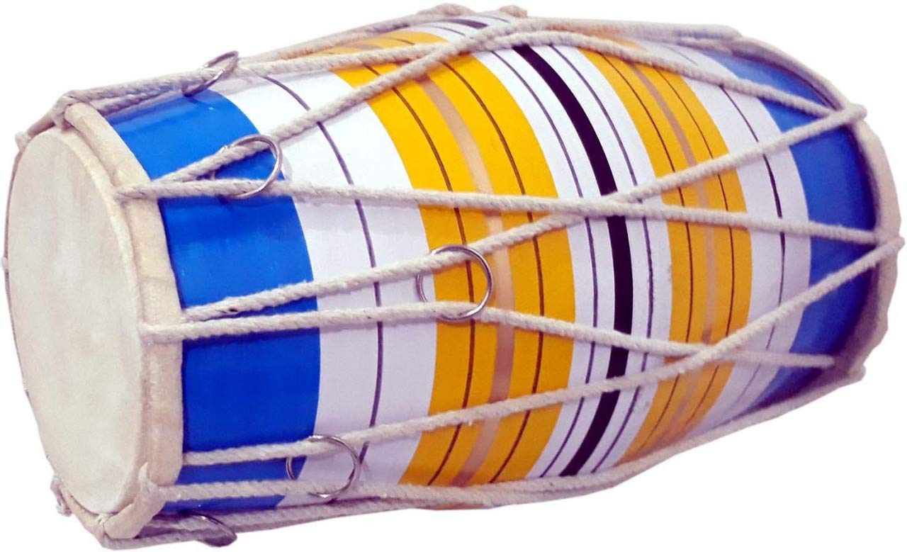 Gt Manufacturers Wooden Musical Instrument Baby Dholak Drum Rope & Ring With Cover Design22 (Muti Colour)