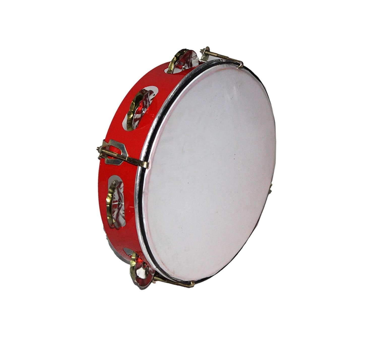 Sai Musicals Tambourine/Kanjira/Dafali Hand Percussion Musical Instrument Fibre Daffli - Dark-Red - With Head