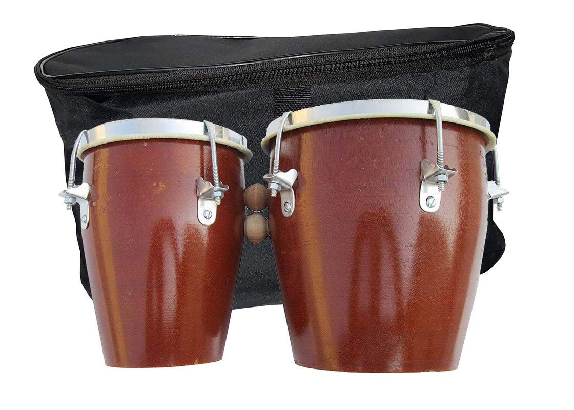 Sai Musical Two Piece Hand Made Wooden Bango Drum Set With Cover 01 (Brown)