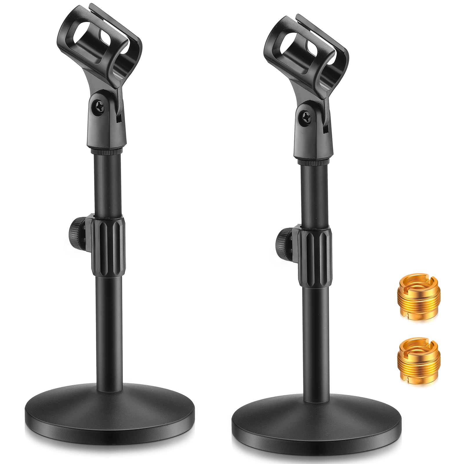 Hoteam 2 Pcs Desktop Microphone Stand Adjustable Table Mic Stand Mic Clip Mic Stand Desk With 5/8'' Male To 3/8'' Female Screw M