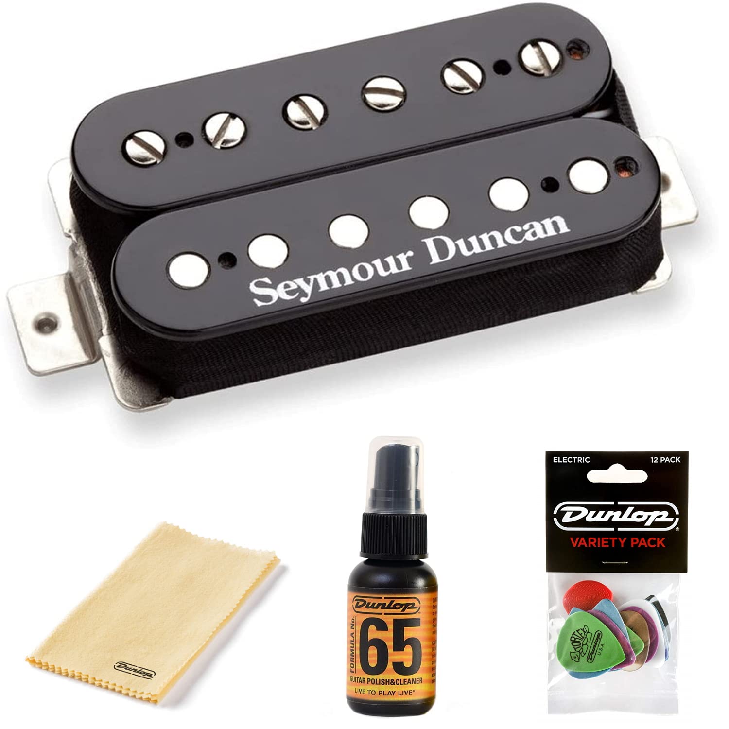Seymour Duncan Sh-2N Jazz Model Humbucker Neck Pickup - Bundled With Dunlop Variety Pick Pack And Polishing Kit (Black)