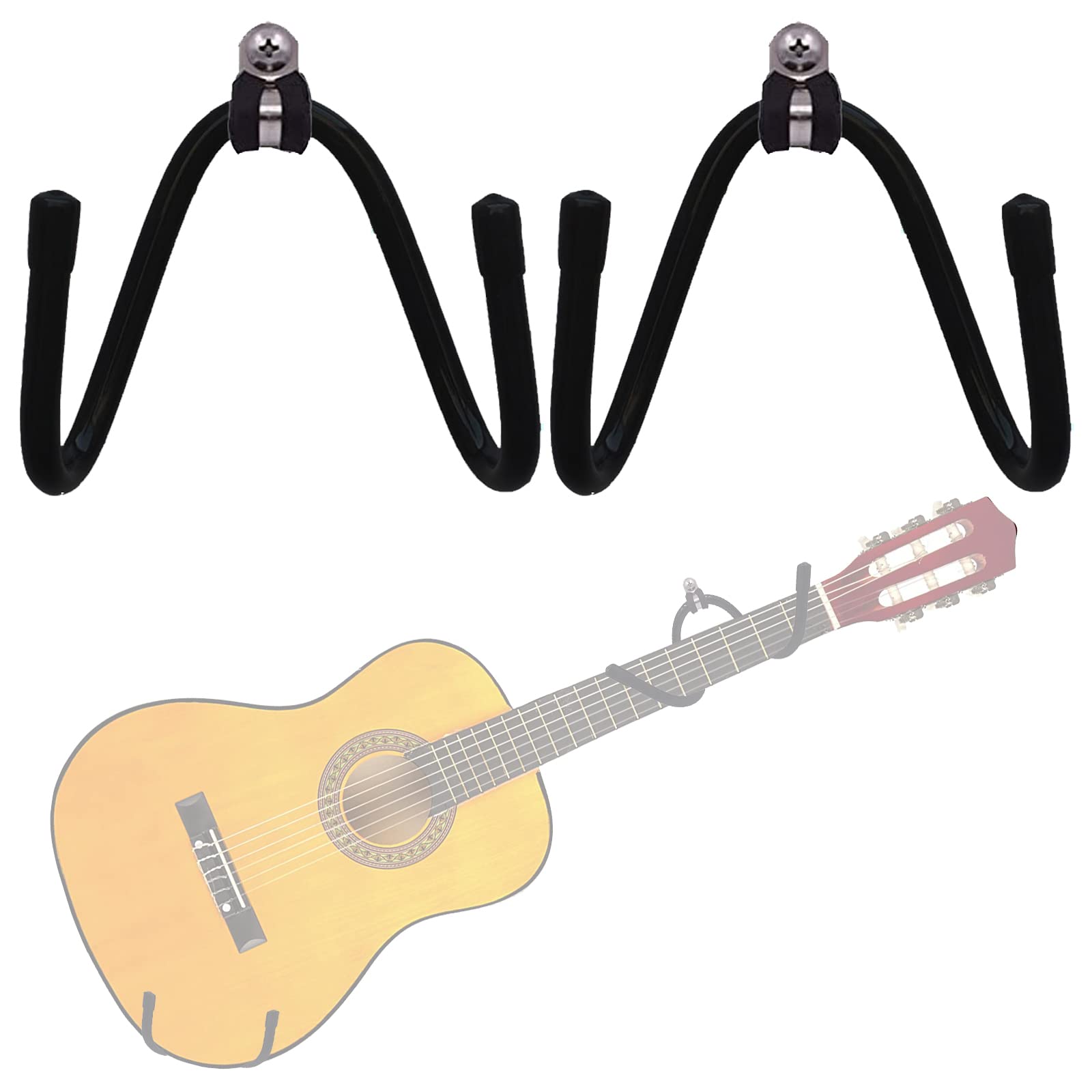 Pmsanzay Horizontal Guitar Wall Mount Hanger, 2 Pack Guitar Hanger Wall Hook Holder Stand Storage Display Rack With Screws For A