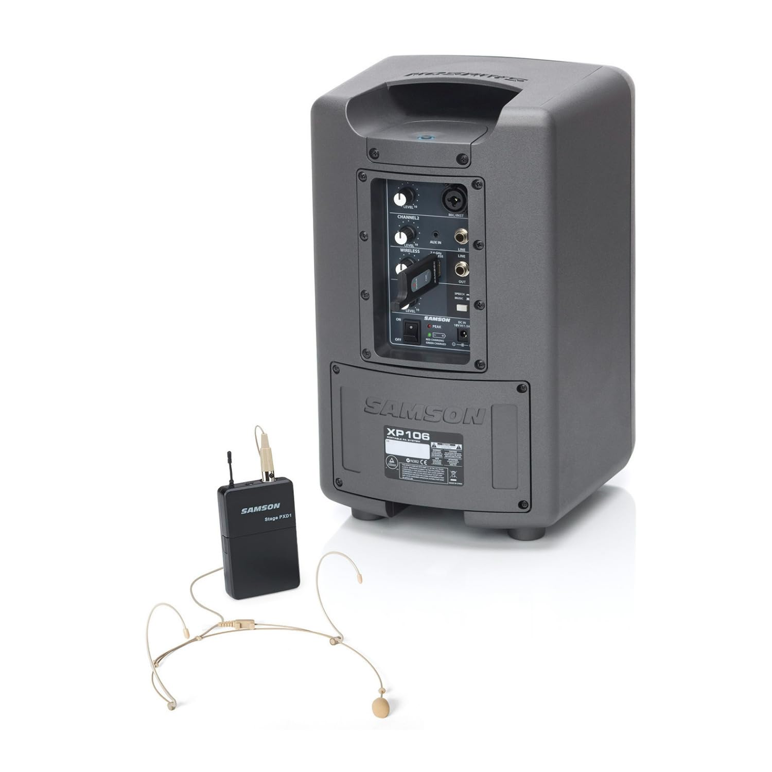 SAMSON XP106WDE 6'' Portable Rechargeable Bluetooth Powered PA DJ Speaker+Headset