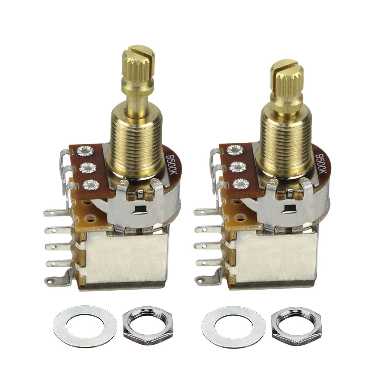 Fleor 2Pcs B500K Push Push Guitar Pots Linear Taper Potentiometers Long Copper Split Shaft