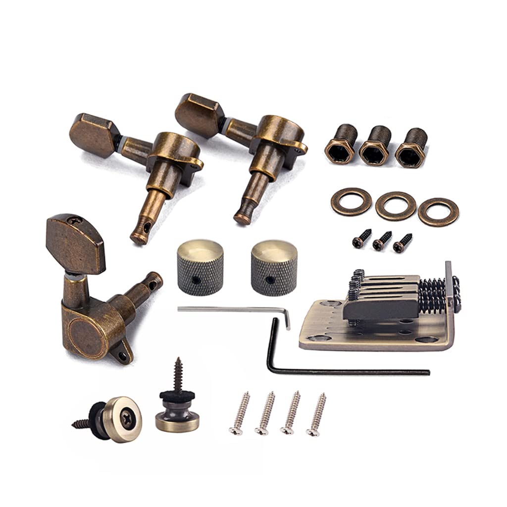 Ogdni Saddle Bridge Tuning Pegs Bronze Combo Kits Parts Control Knobs Strap Locks Wrenches Screws Washers for 3 String Cigar Box