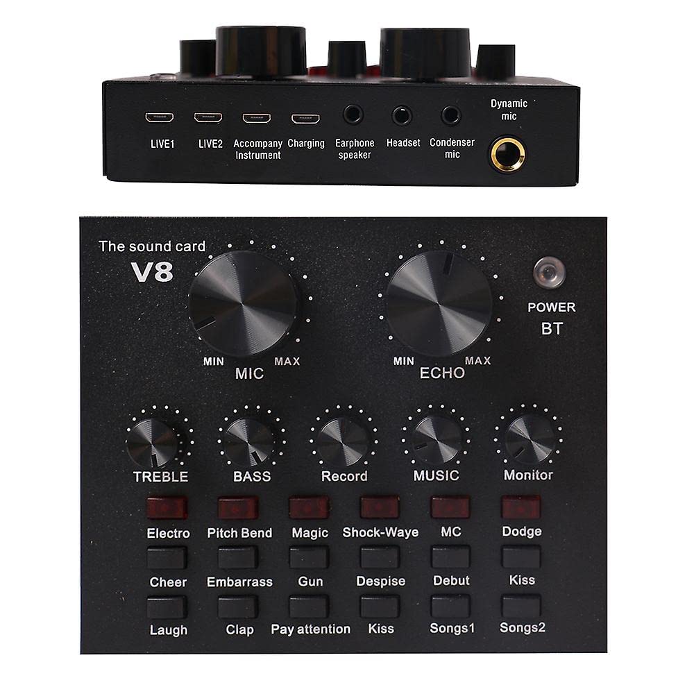 Audavibe V8 Portable Audio Mixer Interface, Bluetooth Sound Card For Live Streaming/Recording/Podcast/Voice Change/Karaoke/Gamin