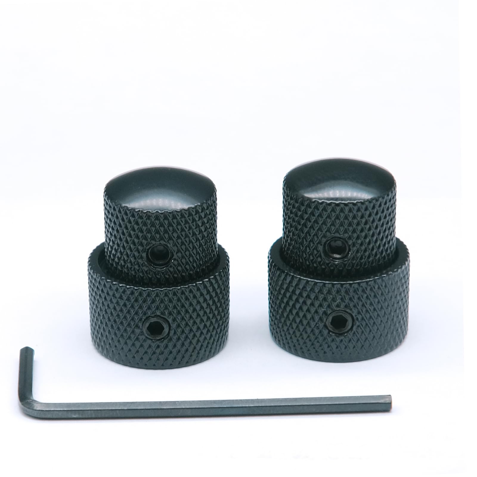 Harpfeas 2Pcs Guitar Dual Concentric Stacked Control Knobs Sets Metal With Wrench Replacement For Electric Guitar Bass (Black)
