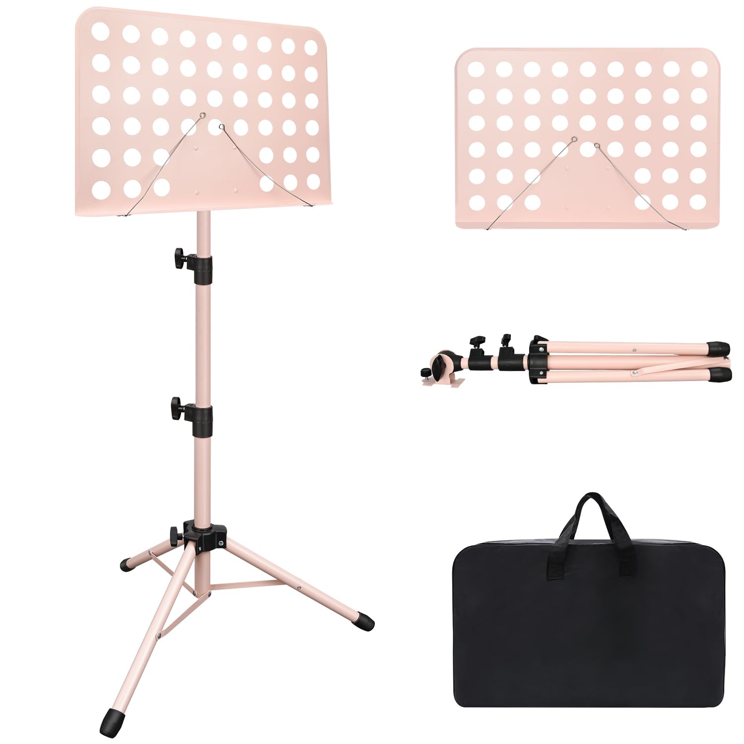 Pink Sheet Music Stand, 1 Pack Adjustable Music Stand with Carrying Bag, Professional Music Book Holder Music Sheet Clip Holder 