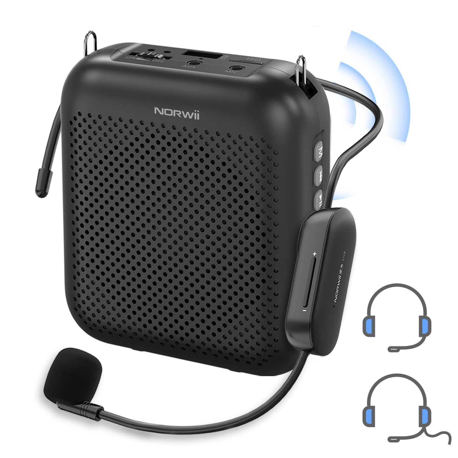 Norwii Voice Amplifier Wireless Microphone , 4000mAh Portable Rechargeable Bluetooth Mini Personal Speaker with 2 Headset Microp