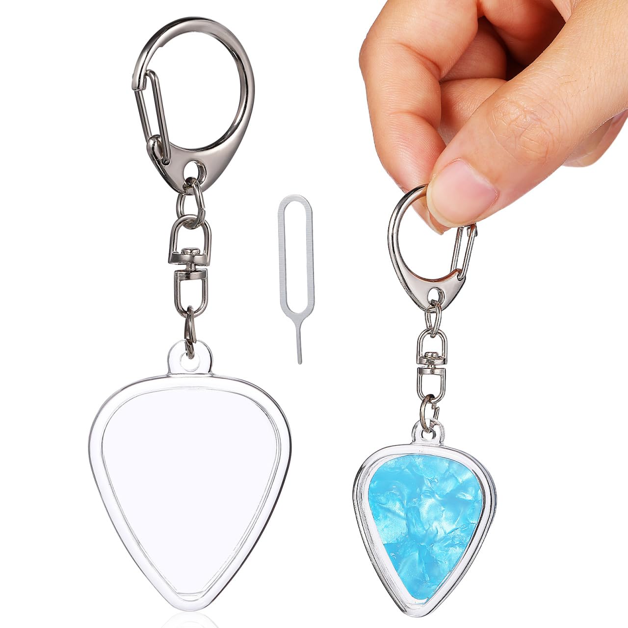 TOYANDONA Guitar Pick Holder Keychain Heart Shaped Clear Case for Easy Identification and Storage of Standard Guitar Picks for M