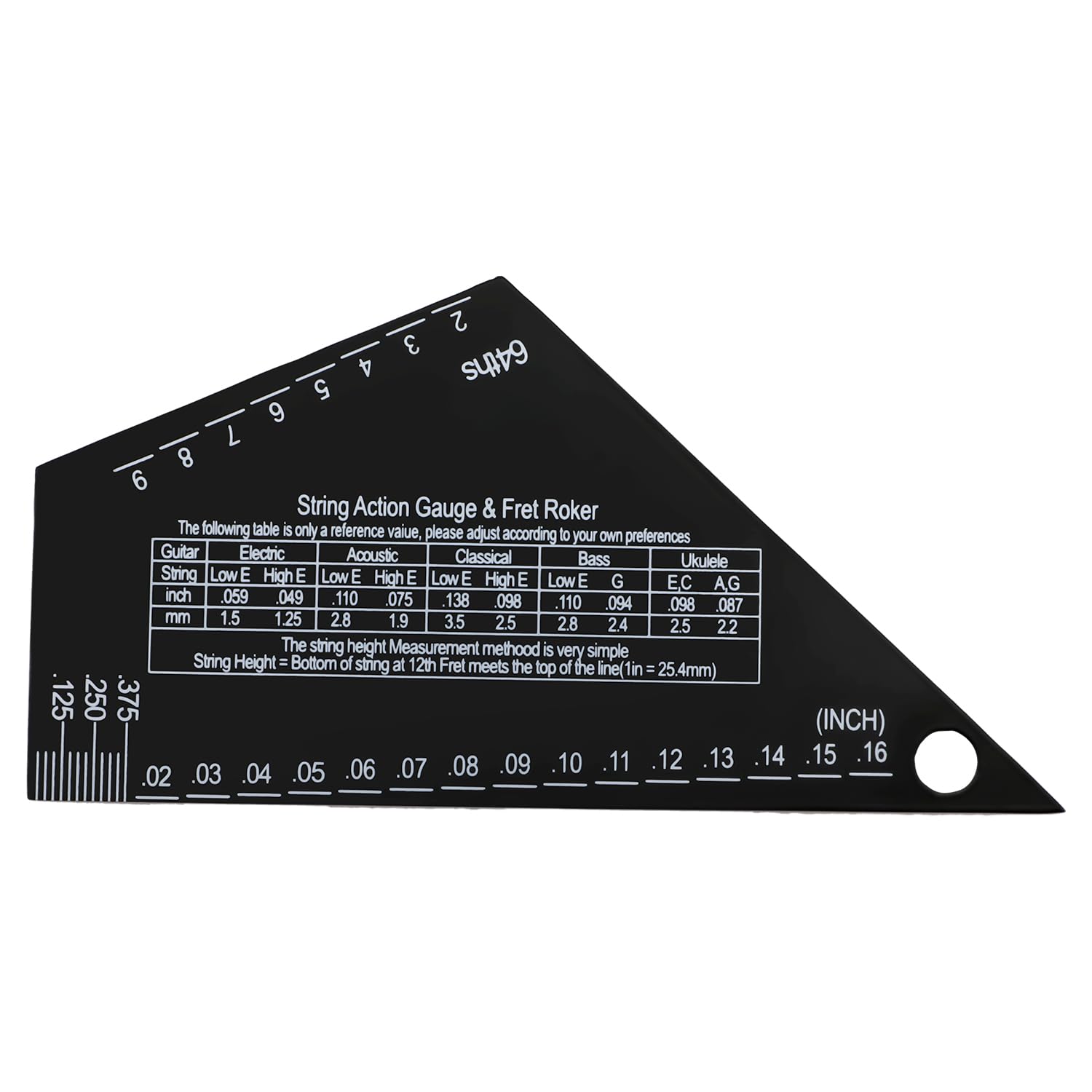 Guitar String Spacing Action Gauge, High Precision Sliding Pentatonic Scale Fret Rocker With Metric & Conversion Charts String H