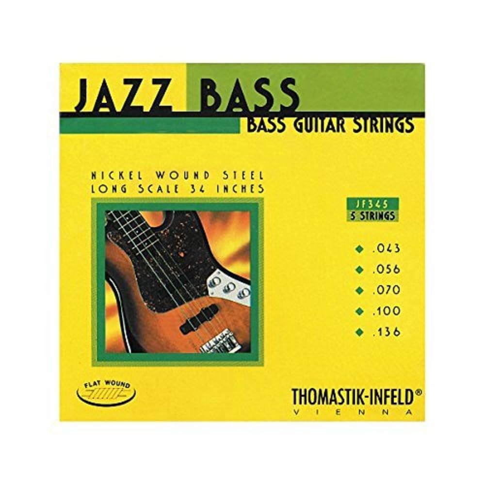 Thomastik-Infeld JF345 Bass Guitar Strings: Jazz Flat Wounds 5-String Long Scale Set; Pure Nickel Flats G, D, A, E, B Set