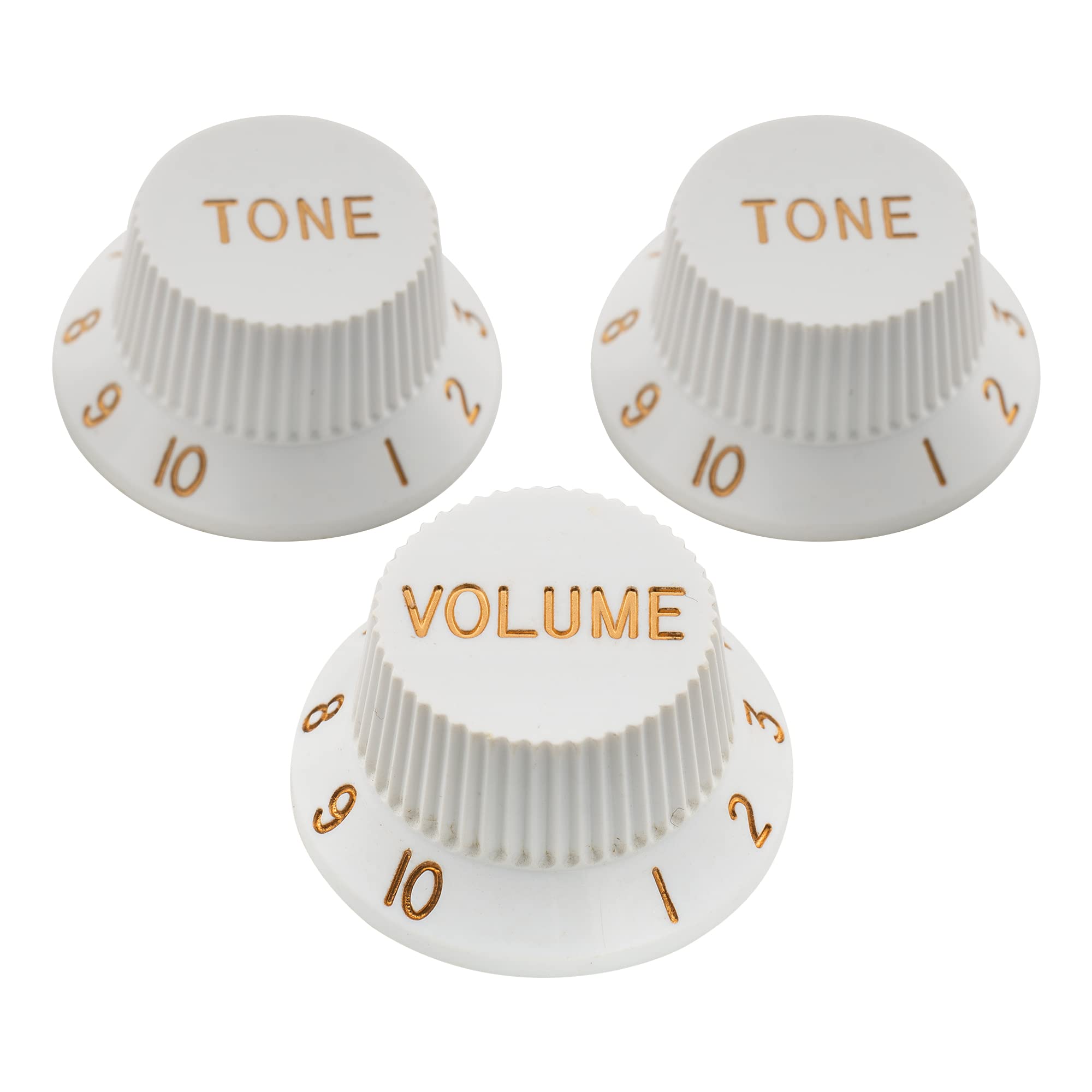 Musiclily Pro Imperial Inch Size 1 Volume 2 Tone Strat Knobs Set for USA Made Fender Stratocaster Electric Guitar, White