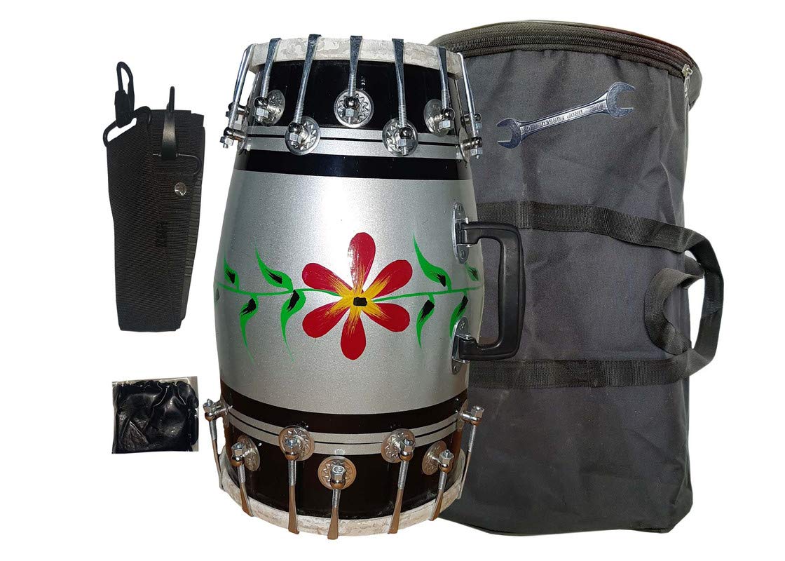 Gt Manufacturers Wood Dholak Musical Instrument Drum Nuts N Bolt With Tool Kit (Silver)