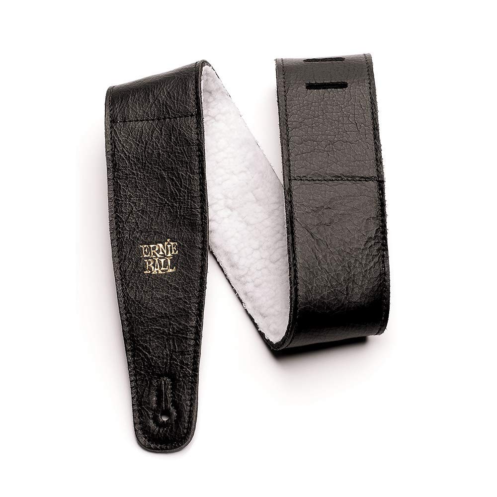 Ernie Ball Italian Leather with Fur Padding Guitar Strap, Black (P04137)