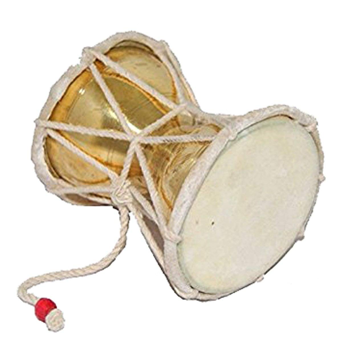 Aone India Damru Hand Percussion Handmade Indian Musical Instrument Golden Color