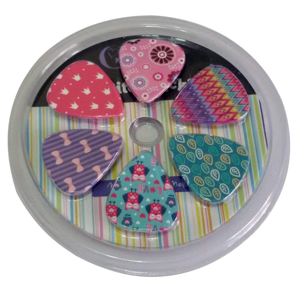 Girly Guitar Picks Set - Medium Celluloid 12-Pack - Unique Colorful Designs - Best Gifts For Girls Kids Teens Daughter Granddaug