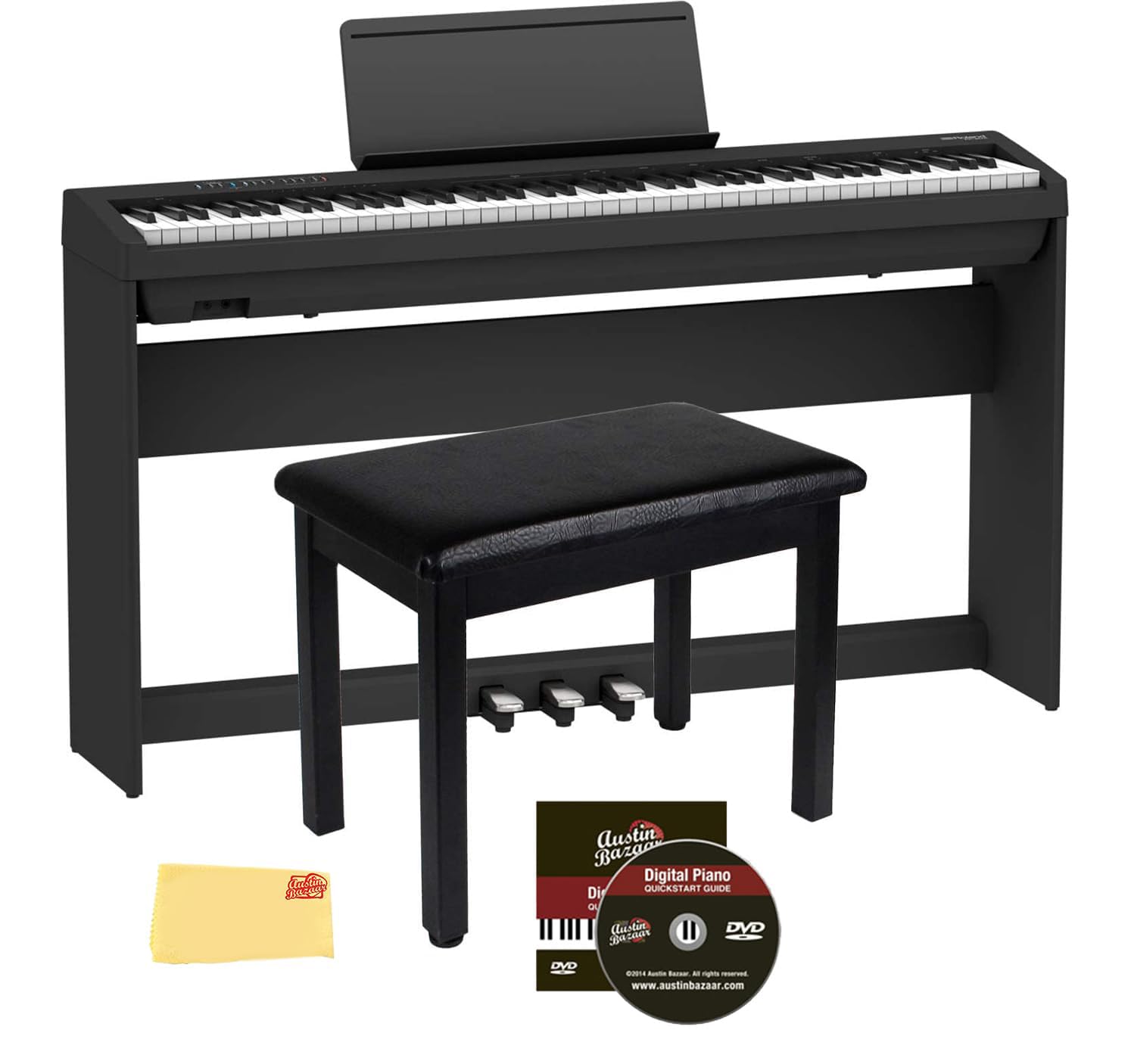 Roland FP-10 Digital Piano - Black Bundle with Roland KSC-FP10 Stand, Bench, Sustain Pedal, Piano Book, Online Piano Lessons, In