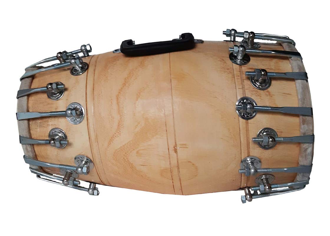 Ganpati Traders Handmade Natural Clear Polish Double Nut & Bold Fitting Both Side Goat Skin Dholak (Natural)