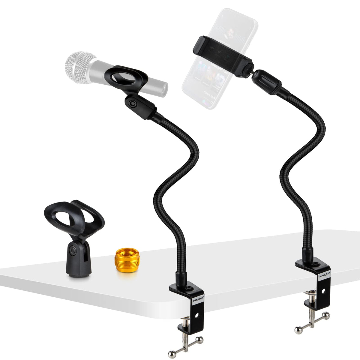 Desktop Mic Stand 13'' Flexible Gooseneck Microphone Stand Desk Universal Microphone/Phone Stand Holder With Heavy Duty Desk Cla
